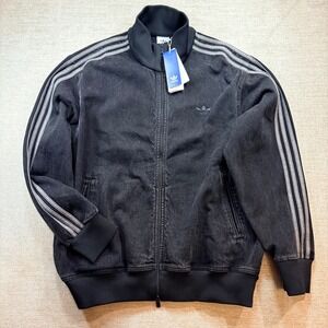 NEW Adidas Originals Denim Track Jacket Mens XL Full Zip Black Trefoil Logo NWT
